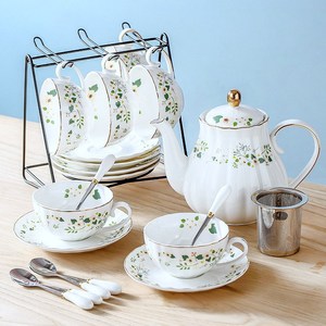 Ceramic Tea Set - Small Floral <b>Pumpkin</b> Teapot with 6 <b>Cups</b> 6 Saucers and Rack - Product Image 1