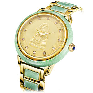 Reloj de Jade Natural con Grabado de Guanyin de Lujo, Bisel y Correa de Jade Verde con Incrustaciones de Diamantes, Reloj Mecánico Automático para Hombre y Mujer - Product Image 6