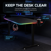 Bureau de jeu en bois AOR avec éclairage RGB, porte-gobelet et support pour casque, modèle SF-A1, vente en gros usine