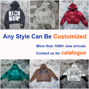Huili axit cổ điển rửa diatressed khối màu dày bông Hoodies người đàn ông tùy chỉnh logo in quá khổ phù hợp với Rhinestone Hoodie - Product Image 6