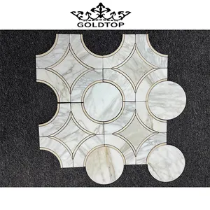 GOLDTOP OEM/ODM marmol Commercial Projects 100% Natural Calacatta Gold Marble Mosaic Tiles For Floor Decoration
