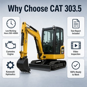 Mini-excavatrice CAT 303.5 d'occasion, 3,5 tonnes, excavatrice sur chenilles, 2020, faible nombre d'heures, moteur Cummins, hydraulique Kawasaki - Product Image 2