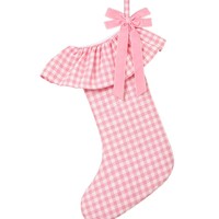 Chaussette de Noël en velours polyester à carreaux teints, style nordique transfrontalier, inspirée d'Instagram, avec nœud décoratif pour Noël