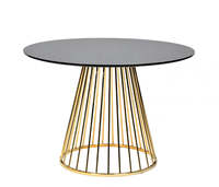 Table à manger moderne en placage mdf rond noir avec base en métal