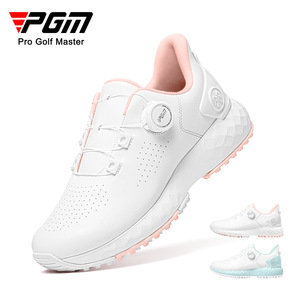 Zapatos de golf PGM para mujer, suela exterior blanca y rosa, antideslizante, impermeable, transpirable, tacón plano con botón giratorio - Product Image 3