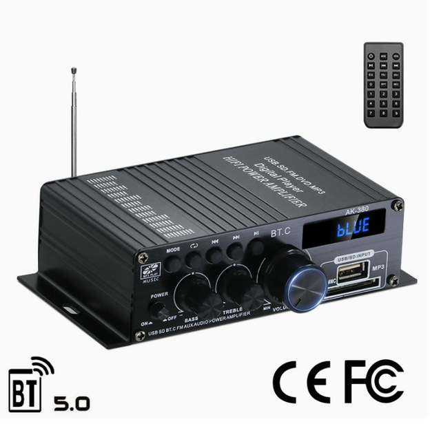 New AK380 80W Stage Audio Mini Hi Fi Amplifier 2 Channel BT Sound Amplifier for Music