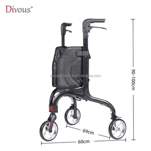 2025 New Arrival Lightweight Adults Elderly Folding Upright 3 Wheel <b>Walker</b> Carbon Fibre <b>Rollator</b> - Product Image 5