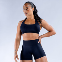 Ensemble de yoga et de sport 2 pièces pour femme en Spandex/Nylon de haute qualité, sans couture, uni, avec short taille haute et brassière dos nu élastique