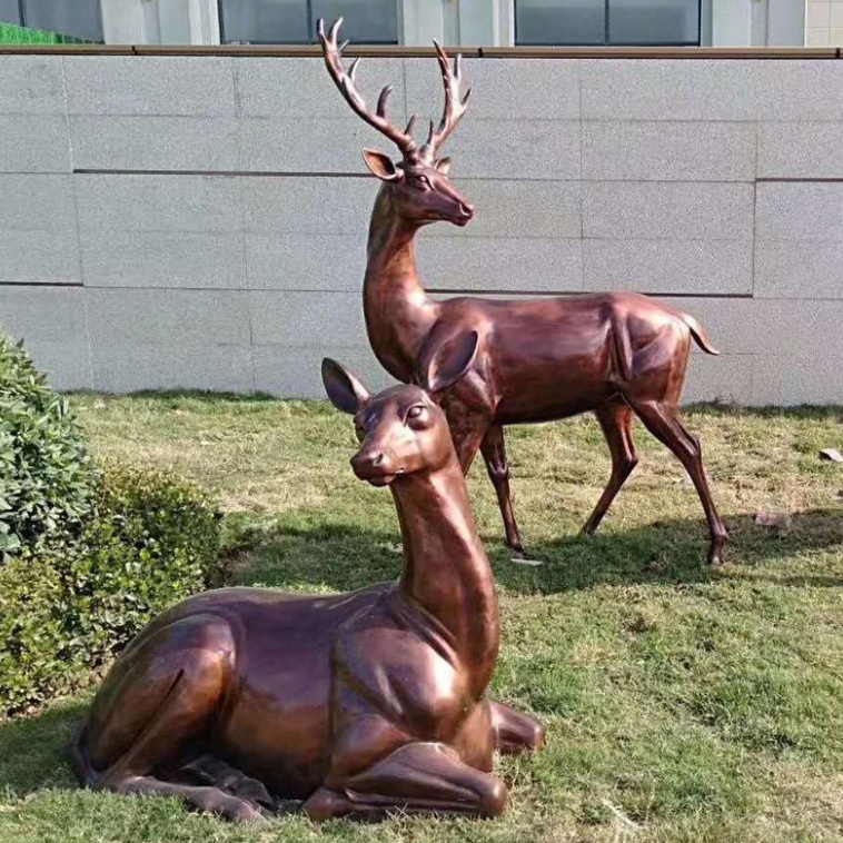 ◉本日限定◉ ブロンズ 鹿 青銅 銘:松雲山人 オブジェ 置物 真鍮 鋳物