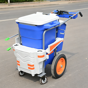 Chariot de nettoyage et d'entretien pratique pour concierges, chariot de service mobile avec seaux amovibles, support pour sacs poubelles, étagère de rangement, robuste - Product Image 1