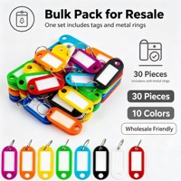 Lot de 40 porte-clés en plastique robuste avec fenêtre pour étiquette et anneau fendu, couleurs assorties avec étiquettes vierges, anneaux de clés fendus pour bagages