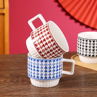 Tasses à café en céramique empilables Modern Birds, motif pied-de-poule, réutilisables, anti-fuite, sans BPA, grande capacité, compatibles lave-vaisselle et micro-ondes