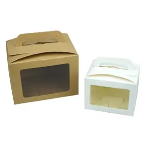 hot selling amazon popular design food grade grease proof cake box clear window paper handle foldable pie cookie case paper box