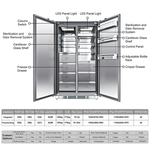 Réfrigérateur côte à côte 540L, <span class=keywords><strong>encastrable</strong></span> ou autoportant, 1030 mm, avec congélateur bas, refroidissement Inverter, distributeur de glace et panneau LED - Product Image 6