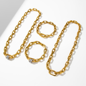 YF5136 Nouveau Design Parure de Bijoux en Acier Inoxydable Étanche Plaqué Or 18 Carats, Bracelet et Collier Épais à Fermoir Ressort - Product Image 6