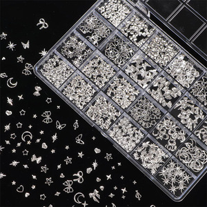 Breloques pour ongles en métal argenté mélangé, motifs étoile, lune, nœud, cœur évidé, clous métalliques de 3 mm pour la décoration d'ongles à presser - Product Image 3