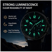 Montre chronographe à quartz pour homme, boîtier en acier inoxydable, verre saphir, bracelet en cuir, lumineuse, étanche, montre de business, vente en gros
