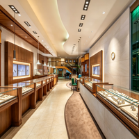 Comptoir et vitrine de présentation de bijoux en bois sur mesure avec meubles de bijouterie en verre LED et marbre pour l'aménagement de magasins de détail de bijoux