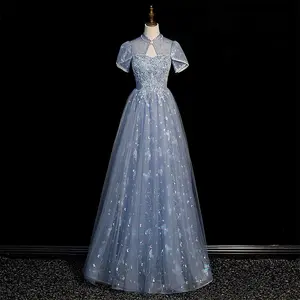 Banquete Temperamento Azul Anual Gala Vestido Mulher Noite Prom Evening Dresses
