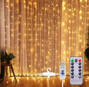 Rèm Cửa Sổ LED 3*3M 300 Đèn Dây 8 Chế Độ Đèn Cổ Tích Điều Khiển Từ Xa USB Đèn Chống Nước Cho Giáng Sinh