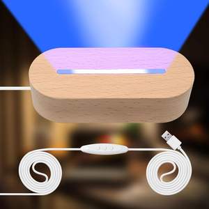 Lampe de chevet 3D en acrylique avec base en bois et résine, LED USB 7 couleurs, vente en gros, best-seller - Product Image 3
