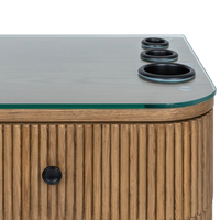 Station de coiffure moderne en bois grainé - Meuble de rangement avec tiroirs, espace de rangement et support pour outils chauffants