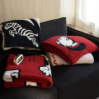 Plaid tricoté en demi-velours de bambou anti-acariens, style châle vintage, inspiré des dessins animés, toutes saisons, pour la sieste en voiture