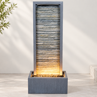Fontaine d'eau extérieure moderne en métal, mur d'eau vertical avec cascade et éclairage LED pour jardin, patio, hôtel, décoration
