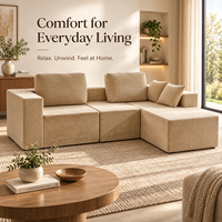 Canapé modulaire en velours côtelé souple avec revêtement PU, configuration flexible en L, assise profonde et coussins de dossier de soutien pour salon et hôtel