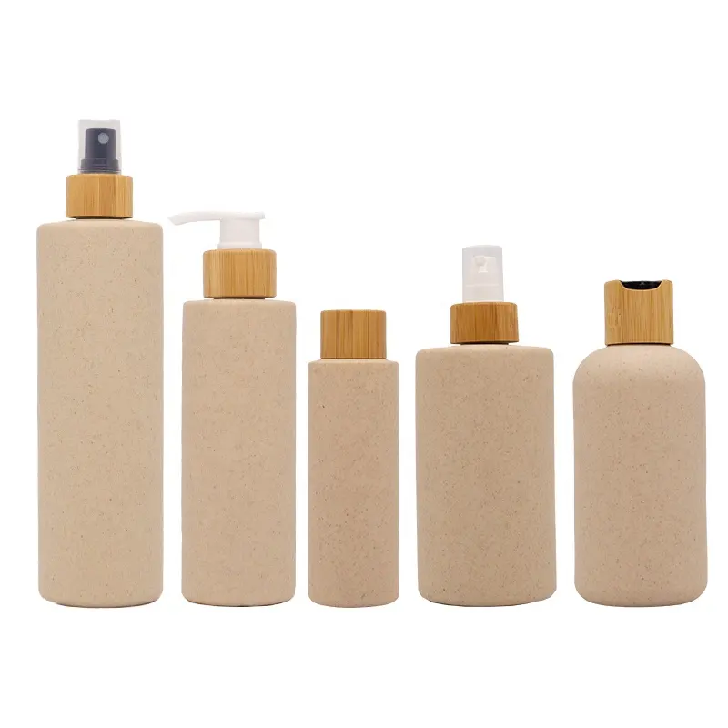 Pump Packaging Wheat Straw Biodegradable Bottle Bath Shampoo Lotion Empty Cosmetic Packaging Bamboo Eco Friendly Home