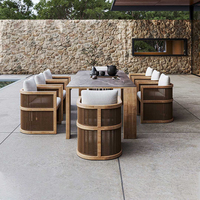 Tables et chaises en corde tressée pour patio extérieur, hôtel, villa, table en alliage d'aluminium pour terrasse, table longue en métal imperméable pour complexes hôteliers