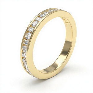 Alternating Round Baguette Diamond <b>Ring</b> Channel Set Eternity Wedding Band 18K 14K Gold Plated <b>Stacking</b> <b>Ring</b> Women Fine Jewelry - Product Image 2