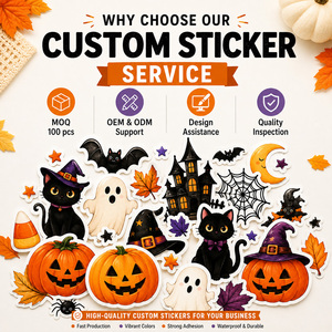 Pegatinas de vinilo troqueladas personalizadas OEM para Halloween, impermeables, con diseños de Jack O' Lantern, fantasma y gato negro, para <span class=keywords><strong>coche</strong></span>, portátil, botella de agua y decoración de fiestas. - Product Image 6