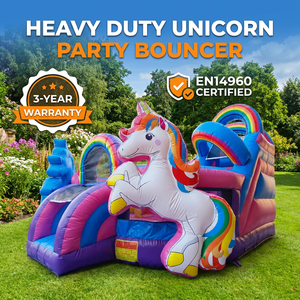 Château gonflable licorne en PVC de qualité commerciale DFRL, thème arc-en-ciel, avec toboggan, pour événements et fêtes d'enfants, <span class=keywords><strong>location</strong></span> 3 ans - Product Image 5