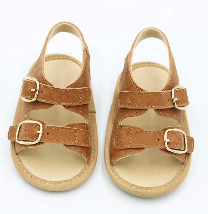 Brown two sliver buckles wholesale kids shoes girls flat sandals fancy sandals for girls
