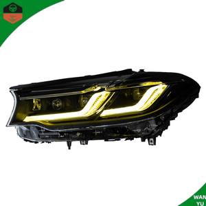 Phare Laser pour <span class=keywords><strong>BMW</strong></span> Série 5 G30 F90, mise à niveau LCI, avec sourcil bleu/noir, DRL bicolore jaune/blanc, et éclairage avant à commutation jaune/blanc - Product Image 1