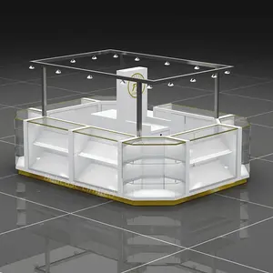 New Design Shopping Mall Jewelry Store Showcase Necklace Display Cabinet Over Head Light Jewelry Kiosk With LED Light