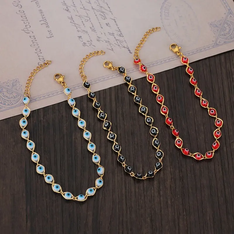 Waterproof high quality minimalist personalized gold plated eye stainless steel bead chain bangle bracelets women jewelry