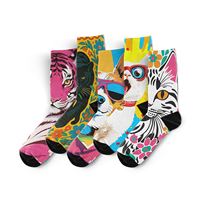Chaussettes fantaisie pour hommes en tricot Spandex/Polyester, motifs animaux (tigre, chat, panthère) colorés, impression numérique 3D, vente en gros