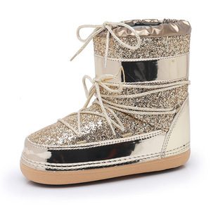 Ambidextre Euro-US Ski Style Femmes Hiver Lune Bottes Chunky Plateforme Paillettes Bottes de Neige avec Lace-Up Design - Product Image 2