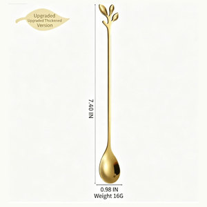 Paquete de 6 Cucharas de Café con Hoja de Oro y Mango Largo, Cucharas para Remover de Acero Inoxidable Pulido a Espejo, Aptas para Lavavajillas, para Té y Postres - Product Image 2