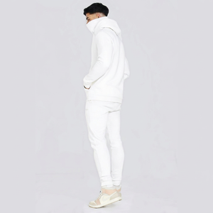 Men's <b>White</b> Hooded Tracksuit Set Full Sleeve <b>Joggers</b> With Side Pockets Breathable Autumn Casual Wear - Product Image 1