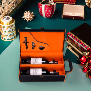 Hộp Rượu Bằng Da <span class=keywords><strong>Pu</strong></span> Bộ Quà Tặng Chai Rượu Thủy Tinh Đôi Đóng Gói Giáng Sinh Với Phụ Kiện Rượu Vang - Product Image 6