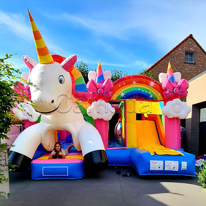 Castello Gonfiabile per Bambini da Esterno, Trampolino Arcobaleno con Scivolo, Combo Gonfiabile a Forma di Unicorno, Città del Divertimento - Product Image 4