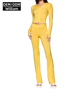 Set di <span class=keywords><strong>Abbigliamento</strong></span> <span class=keywords><strong>Sexy</strong></span> per <span class=keywords><strong>Donna</strong></span> all'Ingrosso, 30 Colori, Top con Cappuccio a Maniche Lunghe e Leggings a Zampa, Outfit in 2 Pezzi Stile Y2K Streetwear - Product Image 2
