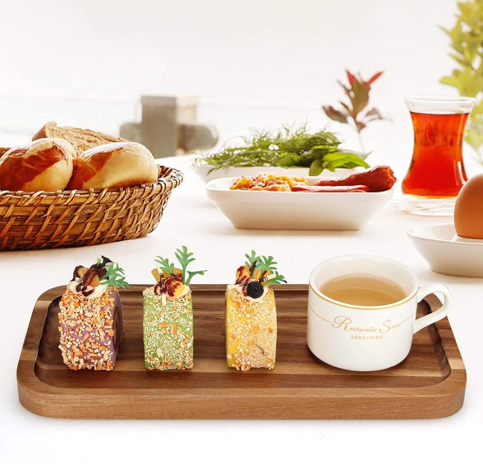 Multi Functional Acacia Wooden Tray Rectangular Dining Plate Tea Tray ...