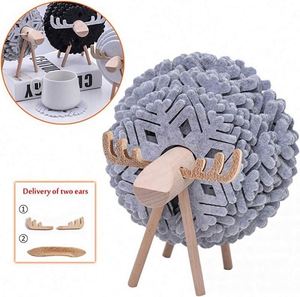 Hot Selling Sheep Shape Cup Pads Creative Felt Snowflake <b>Coasters</b> Funny Sheep Shaped Anti Slip <b>Drink</b> <b>Coasters</b> With Wooden Holder - Product Image 4