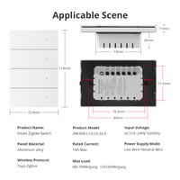 Interrupteur mural intelligent Zemismart Tuya Zigbee de haute qualité avec panneau en alliage d'aluminium, bouton poussoir, fonctionne avec l'application Tuya Smart Life
