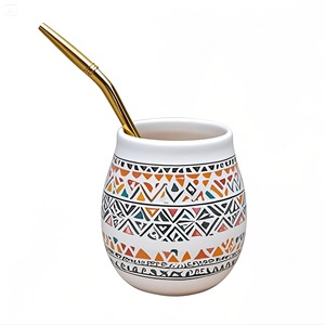 Taza <span class=keywords><strong>de</strong></span> café <span class=keywords><strong>mate</strong></span> blanca con motivo <span class=keywords><strong>de</strong></span> flores <span class=keywords><strong>de</strong></span> cerámica ecológica superventas con pajita <span class=keywords><strong>de</strong></span> acero inoxidable y logotipo personalizado - Product Image 3