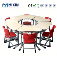 Ensemble de mobilier de classe : Tables et chaises hexagonales pour salle d'activités, bureau et chaise d'étude universitaires modulables